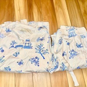 Tiger Mist Kids Pajama Set with Blue Patterns